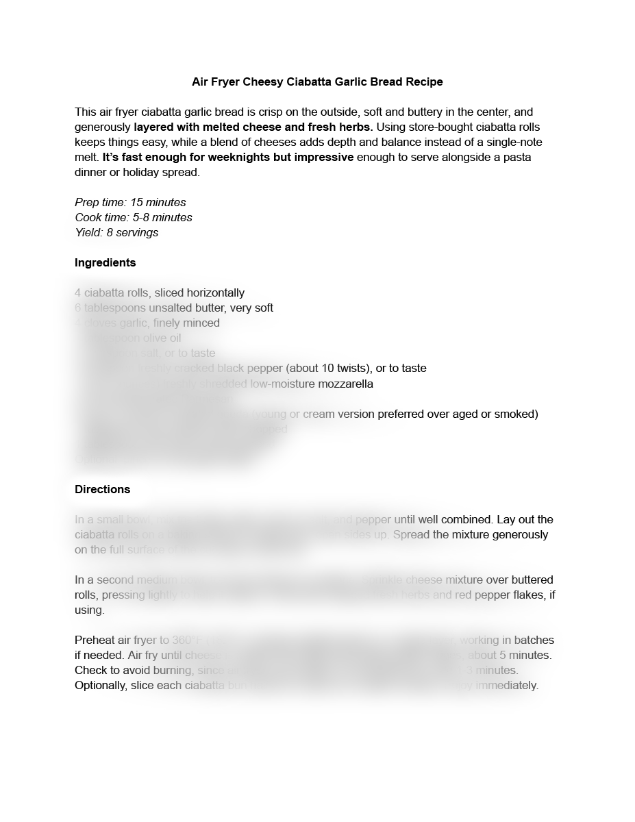 Air Fryer Cheesy Ciabatta Garlic Bread Recipe (exclusive)
