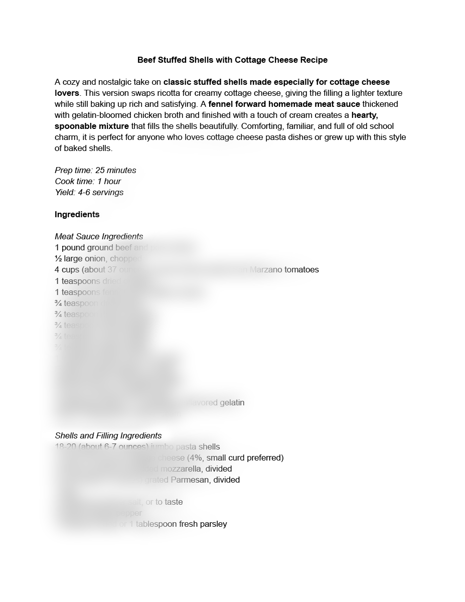 Beef Stuffed Shells with Cottage Cheese Recipe (exclusive)