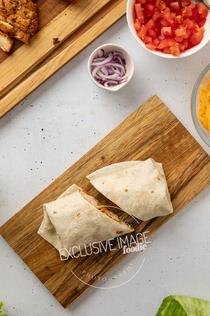 Grilled chicken wrap recipe flat lay process photography food blog