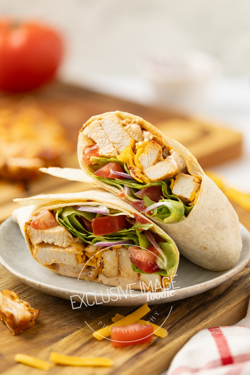 Grilled chicken wrap hero shot exclusive food photography package