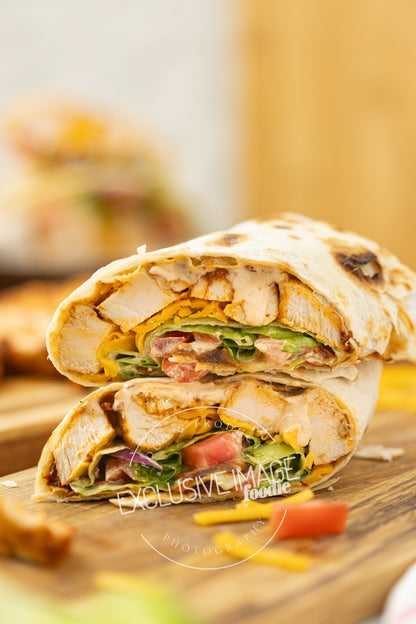 Grilled chicken wrap hero shot exclusive food photography package