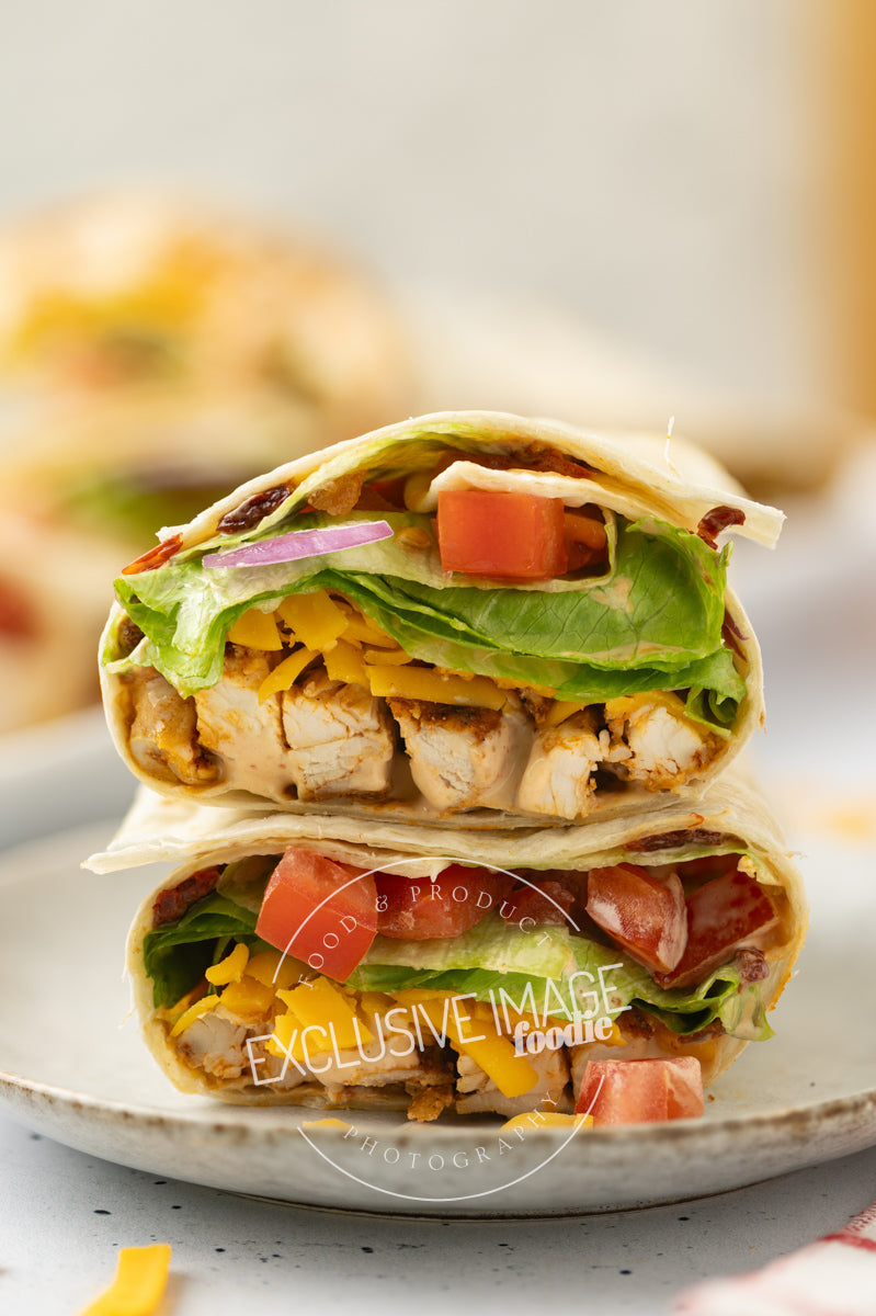 Grilled chicken wrap recipe close up photography for food bloggers