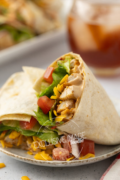 Grilled chicken wrap recipe close up photography for food bloggers