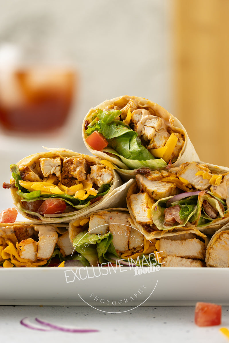 Grilled chicken wrap recipe close up photography for food bloggers