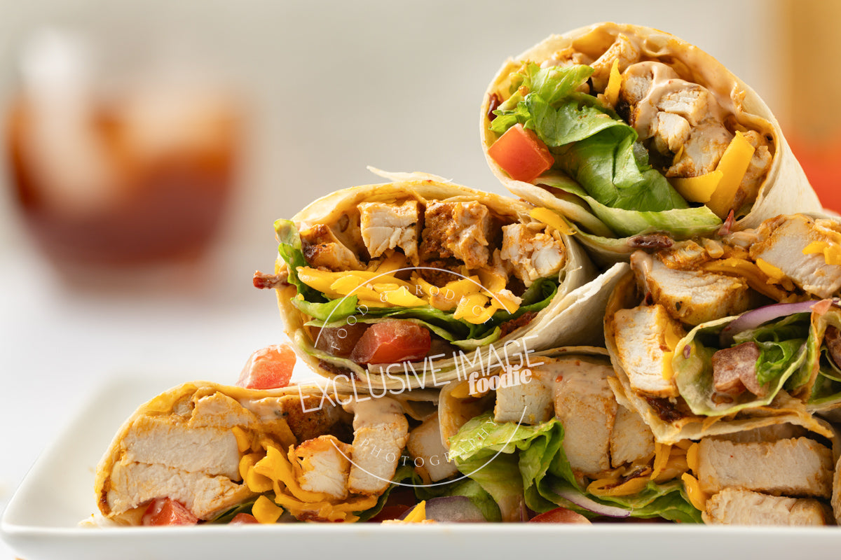 Grilled chicken wrap recipe close up photography for food bloggers