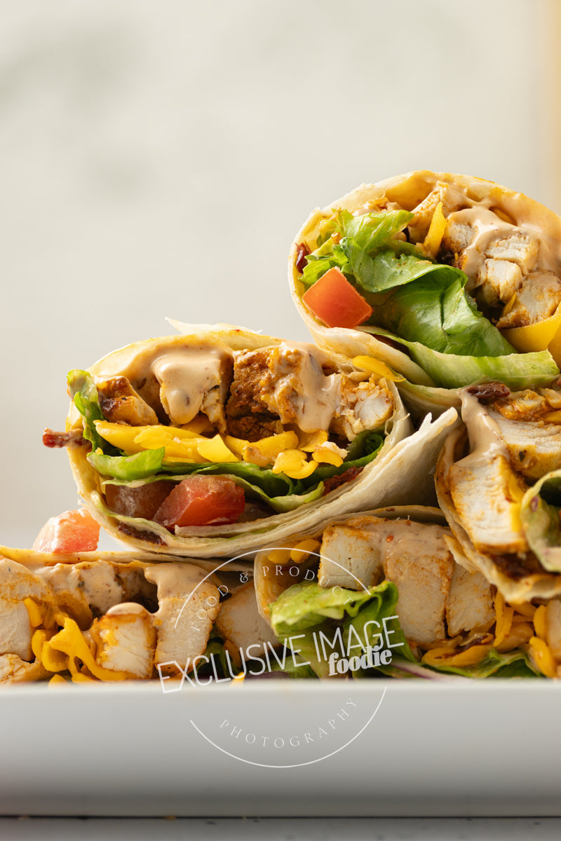 Grilled chicken wrap hero shot exclusive food photography package
