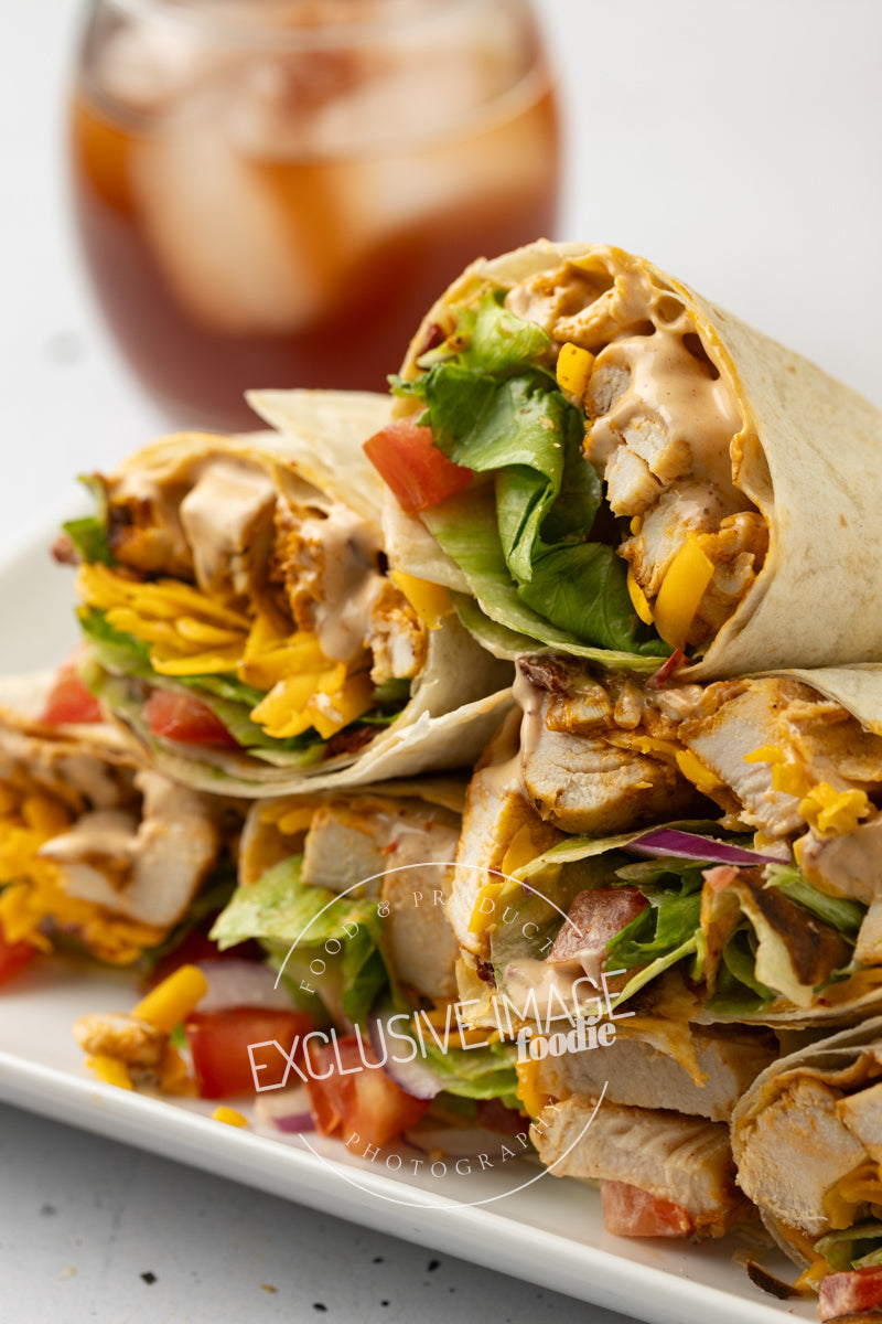 Grilled chicken wrap recipe close up photography for food bloggers