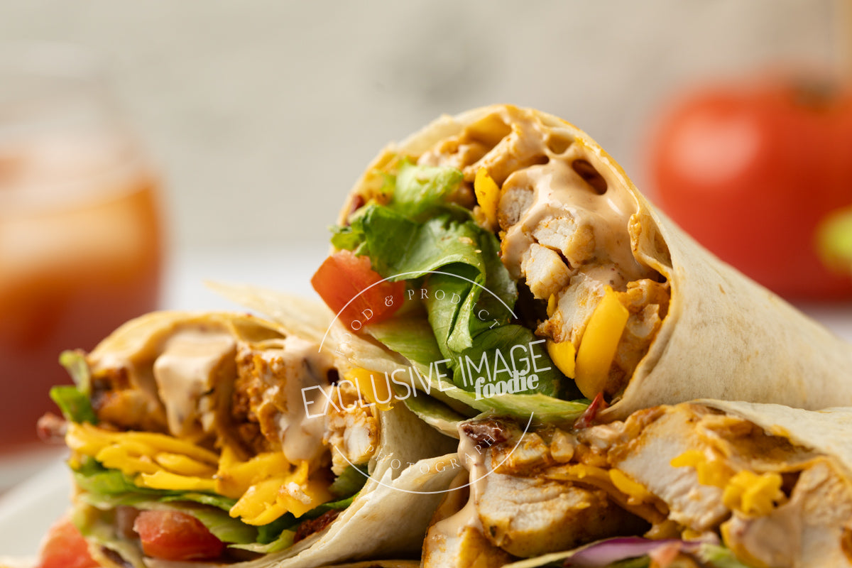 Grilled chicken wrap recipe close up photography for food bloggers