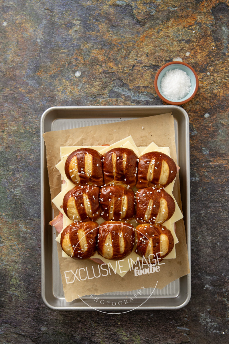 Ham and Cheese Sliders on Pretzel Buns Recipe (exclusive)