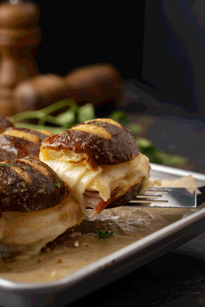 Ham and Cheese Sliders on Pretzel Buns Recipe (exclusive)