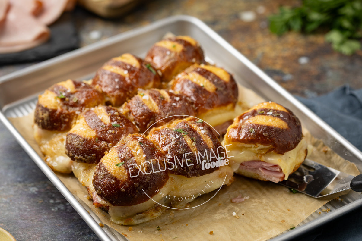 Ham and Cheese Sliders on Pretzel Buns Recipe (exclusive)