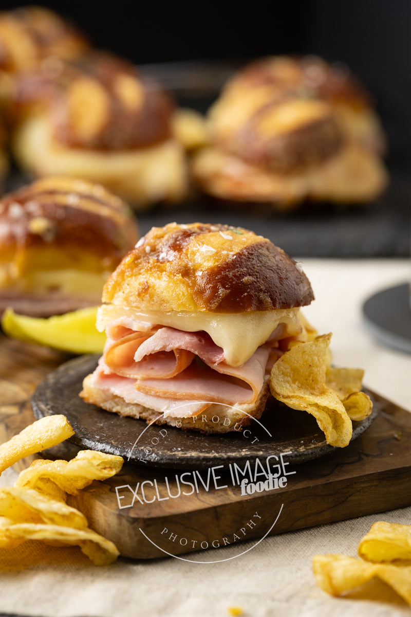 Ham and Cheese Sliders on Pretzel Buns Recipe (exclusive)