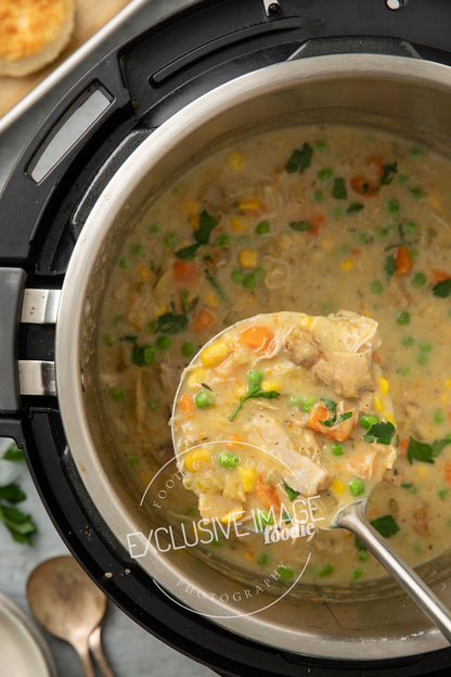 Instant pot chicken pot pie recipe flat lay hero exclusive recipe photography
