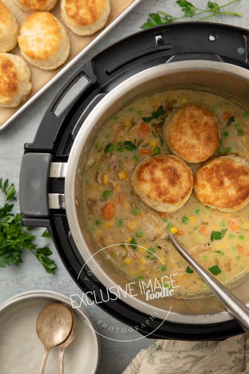 Instant pot chicken pot pie hero shot exclusive food photography package
