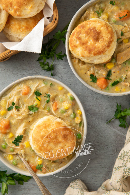 Instant pot chicken pot pie recipe flat lay hero exclusive recipe photography