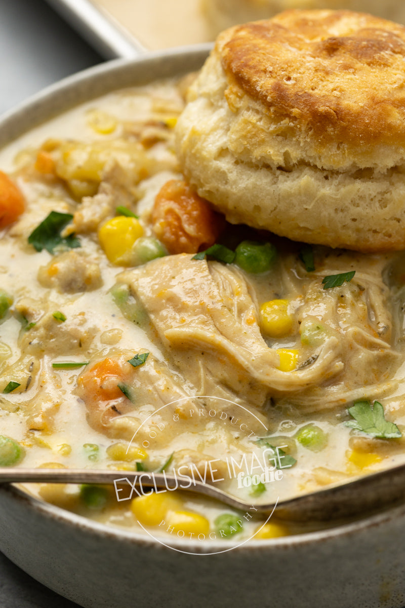 Instant pot chicken pot pie recipe close up photography for food bloggers

