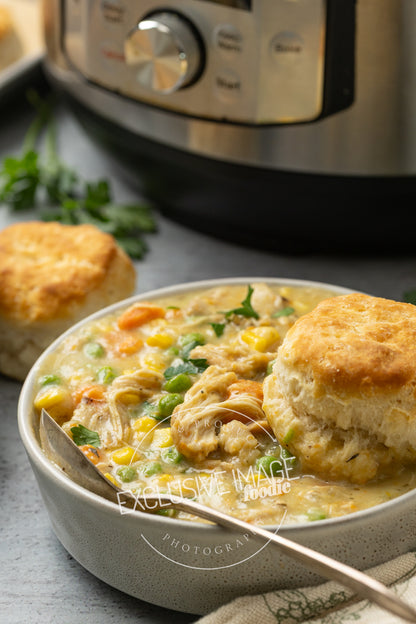 Instant pot chicken pot pie recipe close up photography for food bloggers