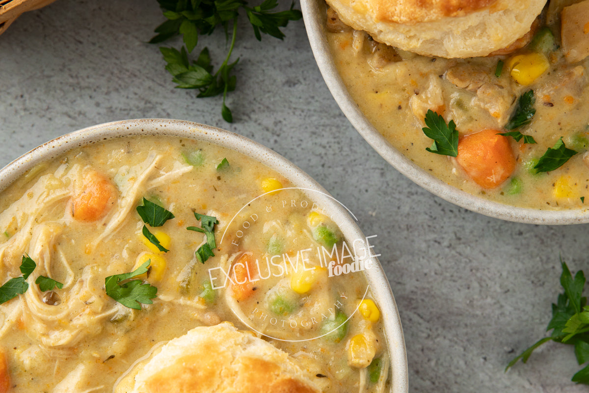 Instant pot chicken pot pie recipe flat lay hero exclusive recipe photography