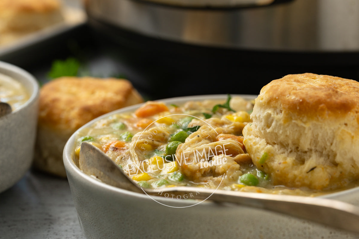 Instant pot chicken pot pie recipe close up photography for food bloggers
