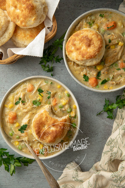 Instant pot chicken pot pie recipe flat lay hero exclusive recipe photography