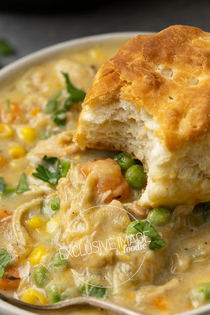Instant pot chicken pot pie recipe close up photography for food bloggers
