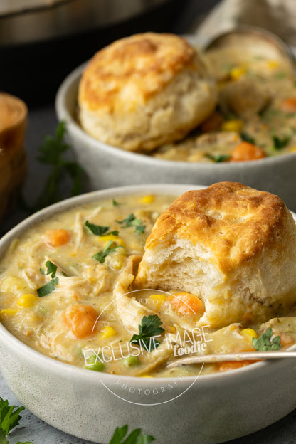 Instant pot chicken pot pie recipe close up photography for food bloggers
