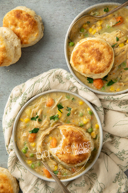 Instant pot chicken pot pie recipe flat lay hero exclusive recipe photography

