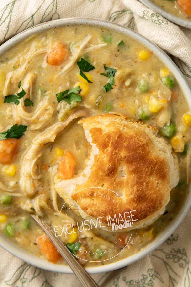 Instant pot chicken pot pie recipe flat lay hero exclusive recipe photography
