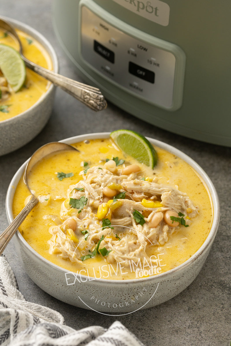 Loaded Queso Crockpot White Chicken Chili Recipe (exclusive)
