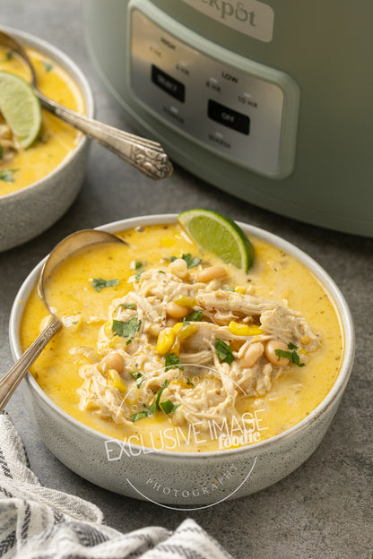 Loaded Queso Crockpot White Chicken Chili Recipe (exclusive)