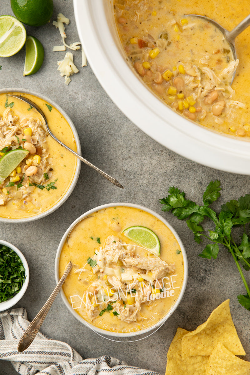 Loaded Queso Crockpot White Chicken Chili Recipe (exclusive)
