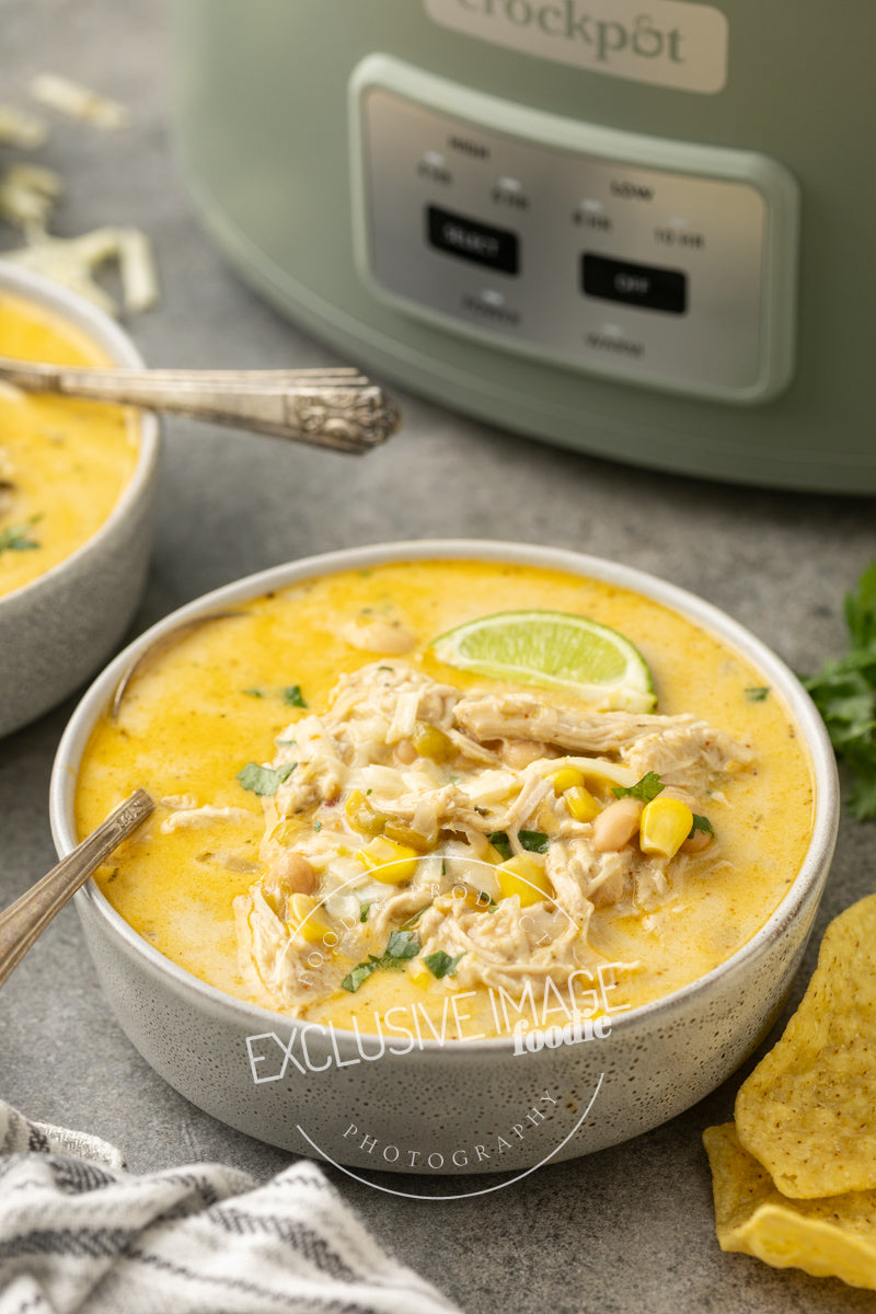 Loaded Queso Crockpot White Chicken Chili Recipe (exclusive)