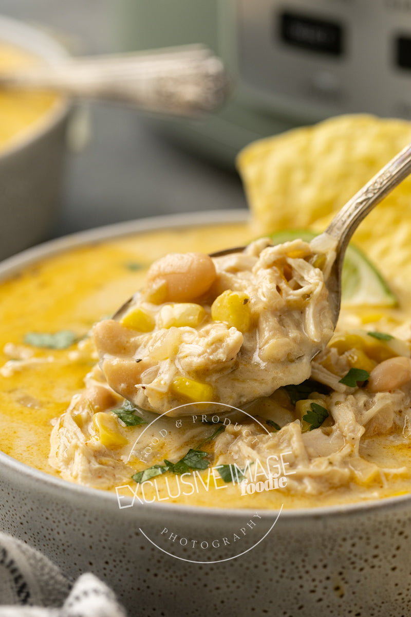 Loaded Queso Crockpot White Chicken Chili Recipe (exclusive)