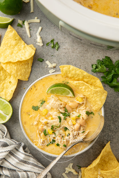 Loaded Queso Crockpot White Chicken Chili Recipe (exclusive)