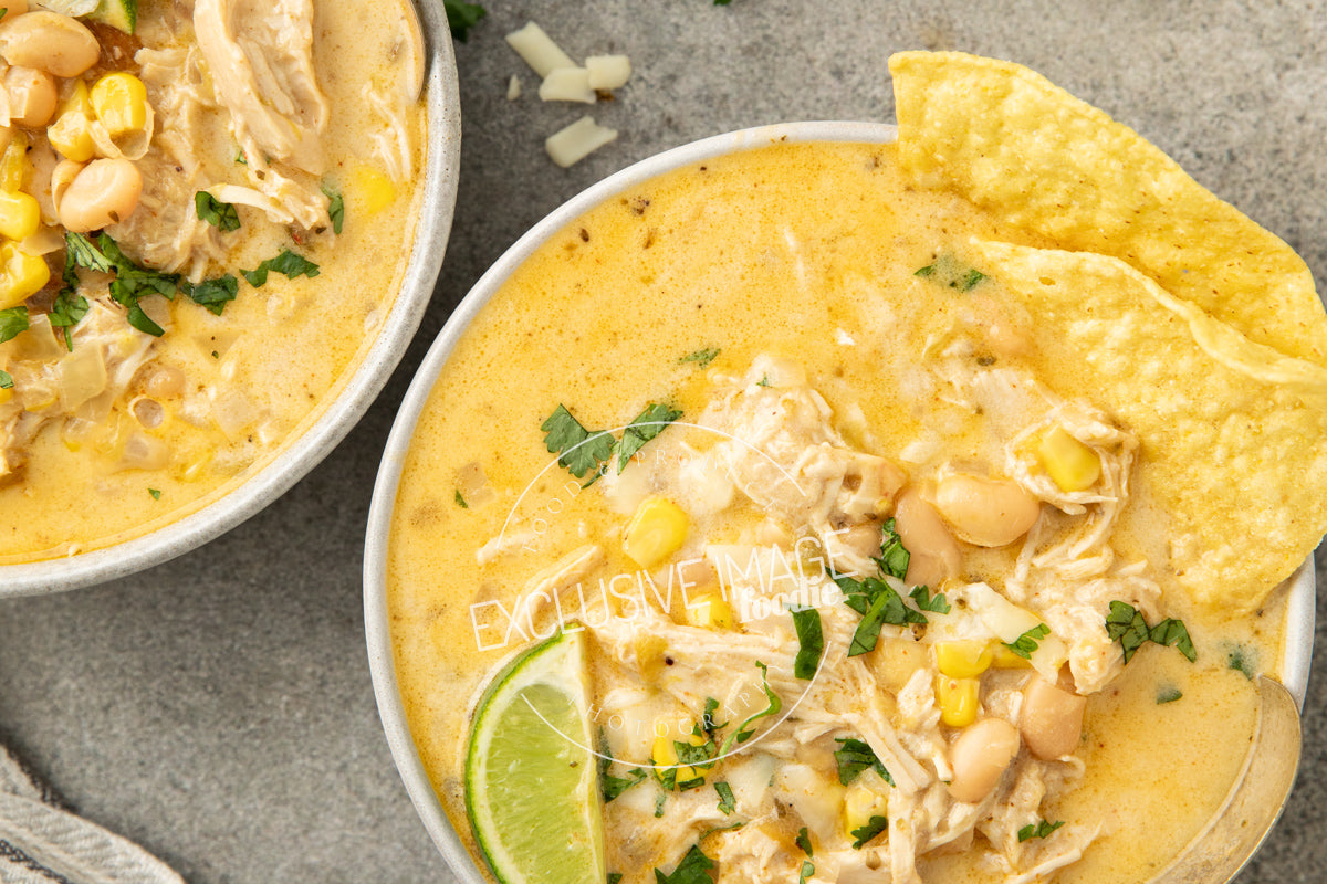 Loaded Queso Crockpot White Chicken Chili Recipe (exclusive)