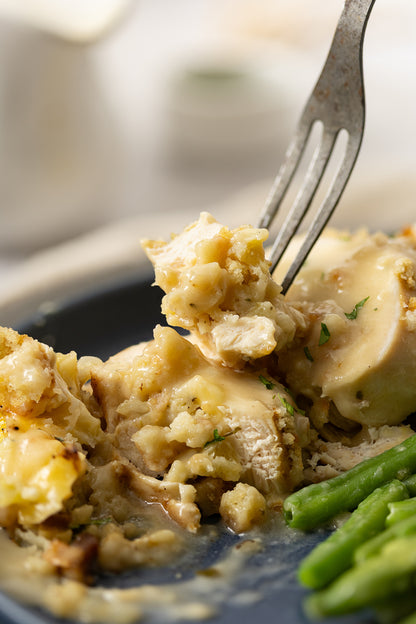 Crispy Cheesy One-Pan Stuffing Stuffed Chicken Breast Recipe With Optional Gravy (exclusive)