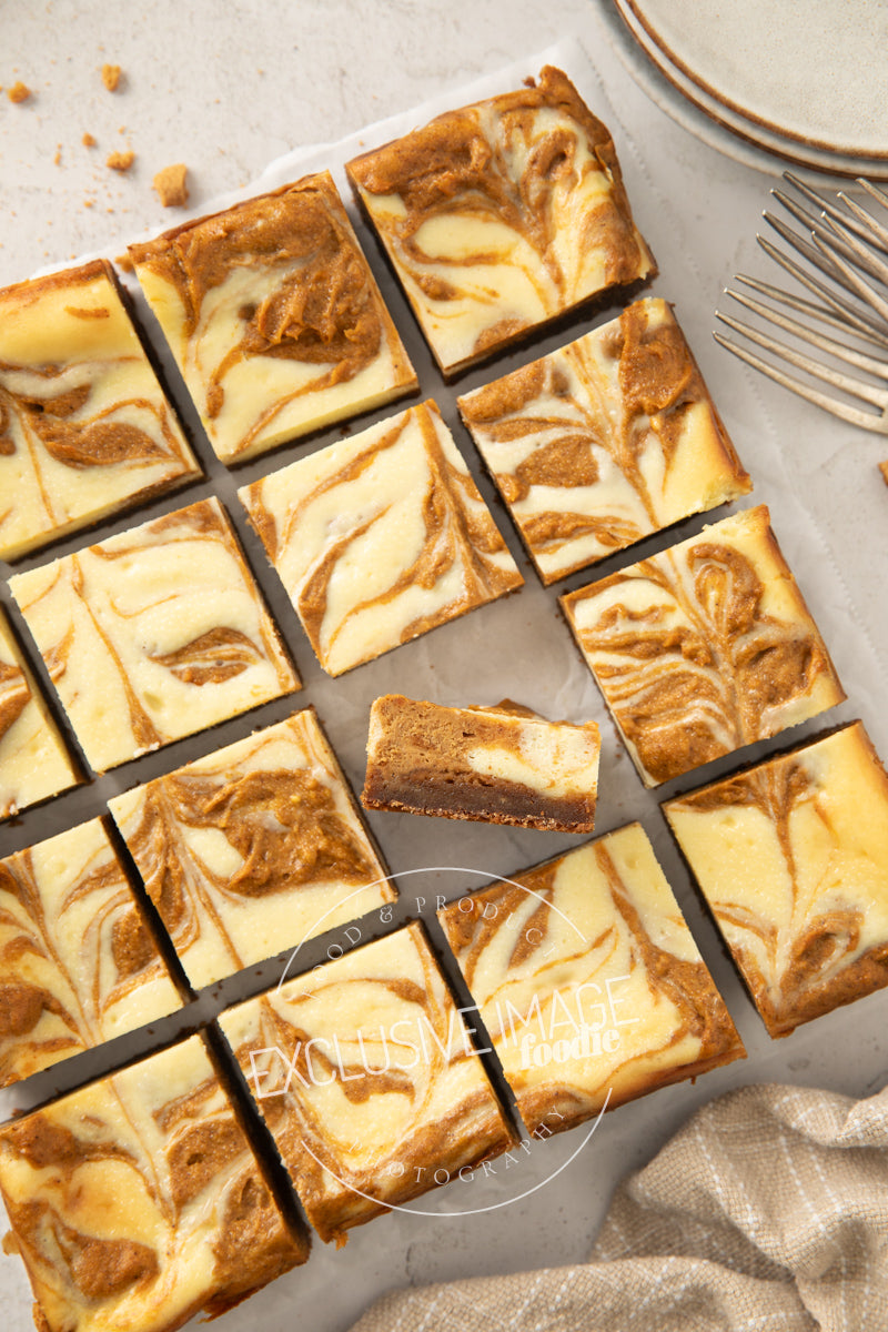 Pumpkin cheesecake bars recipe photography exclusive food blogger images
