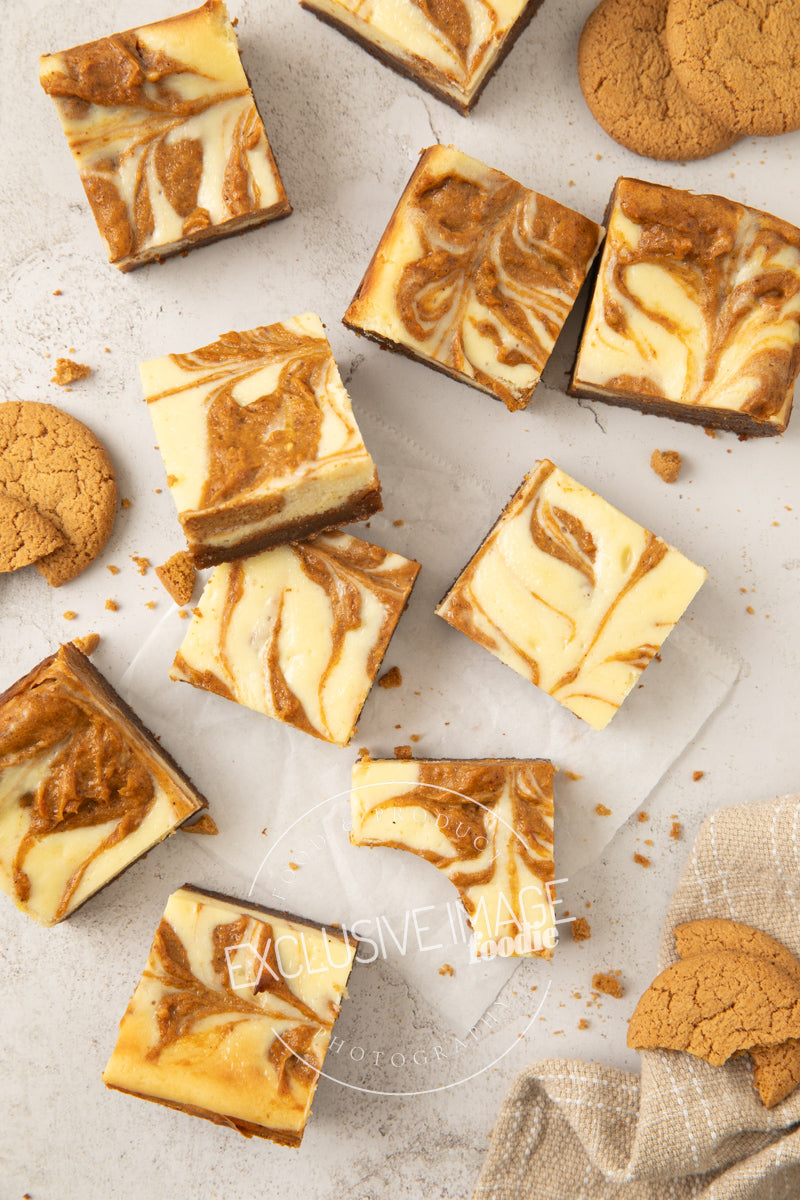 Pumpkin cheesecake bars recipe flat lay hero exclusive recipe photography
