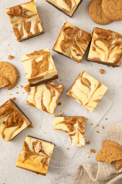Pumpkin cheesecake bars recipe flat lay hero exclusive recipe photography
