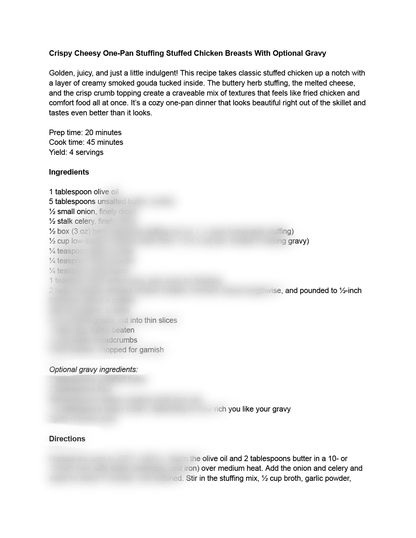 Crispy Cheesy One-Pan Stuffing Stuffed Chicken Breast Recipe With Optional Gravy (exclusive)